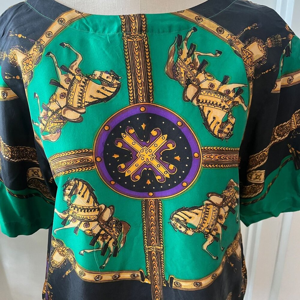 Vintage 80's STUNT‎ COLLECTION Equestrian Silk Top Size Medium - Picture 3 of 7